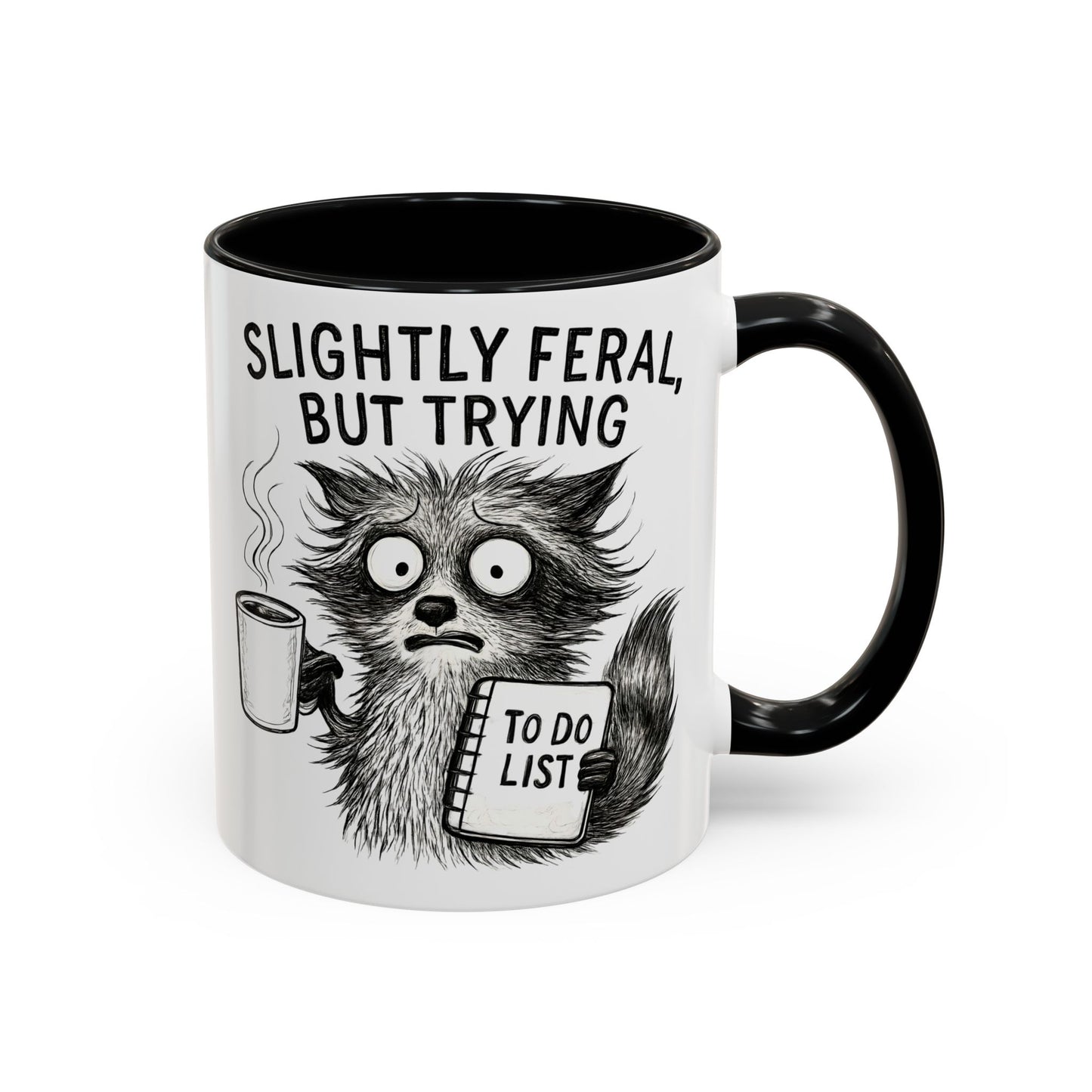 Slightly Feral Coffee Mug | Funny Cat Lover Gift | Unique Animal Mug | To-Do List Inspiration | Coffee Lover Present | Cute Kitchen Decor