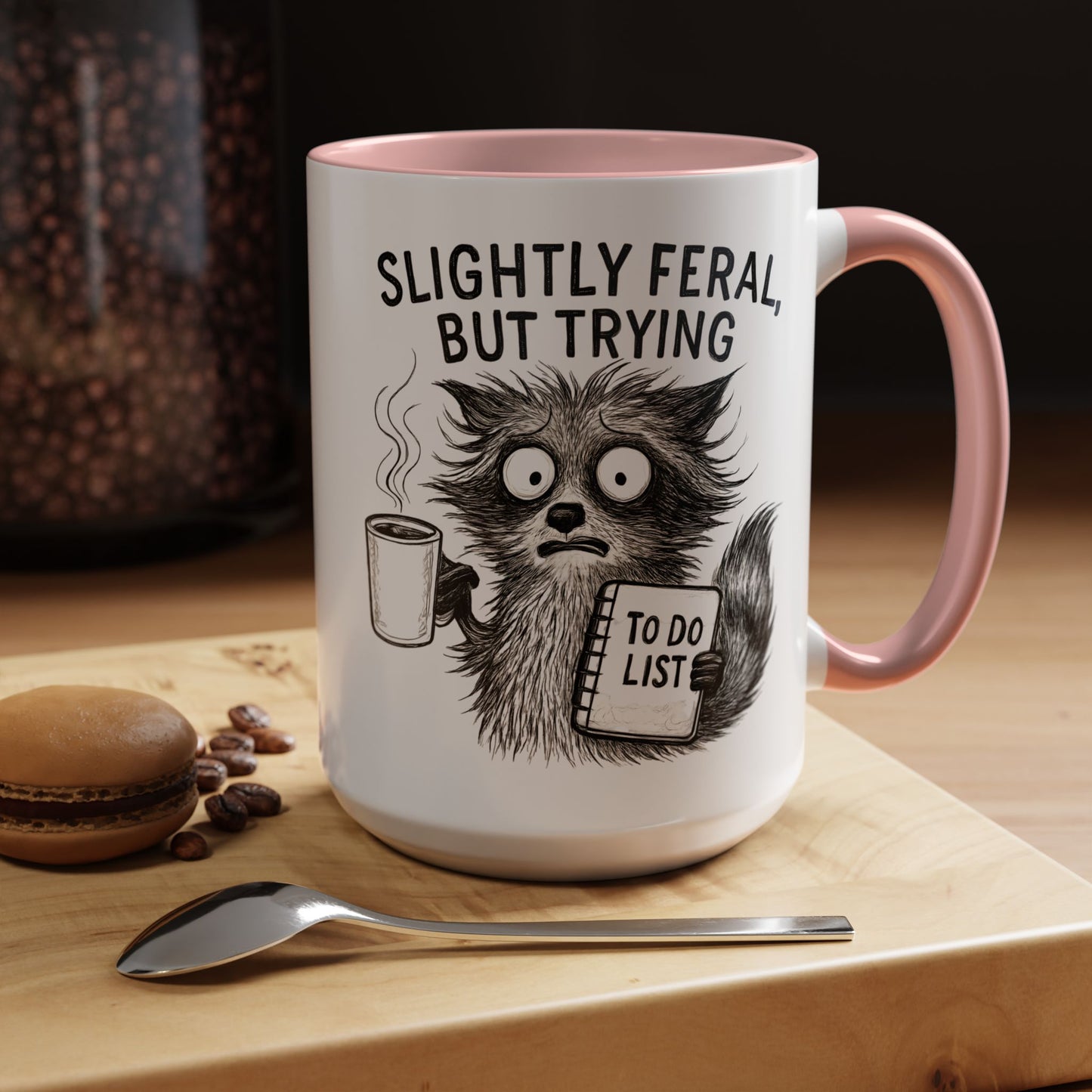 Slightly Feral Coffee Mug | Funny Cat Lover Gift | Unique Animal Mug | To-Do List Inspiration | Coffee Lover Present | Cute Kitchen Decor