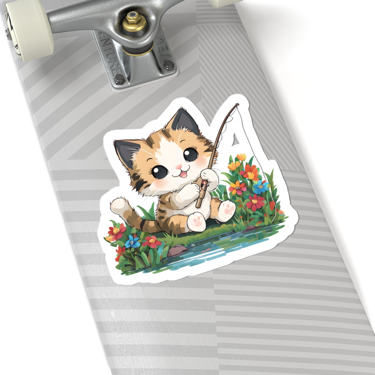 Cute Cat Fishing Kiss-Cut Sticker | Pet Lover Decor | Laptop Décor | Gift for Cat Lovers | Stationery | Scrapbooking | Homeschooling