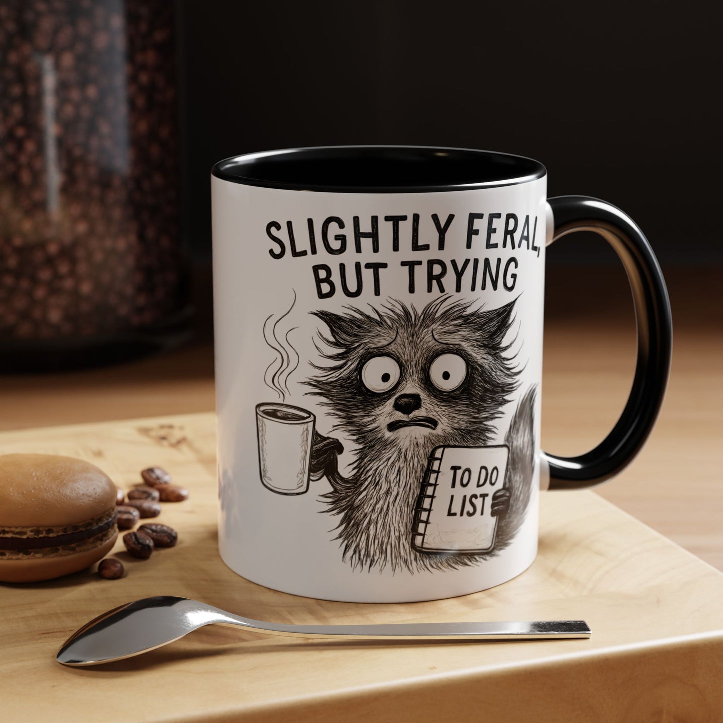 Slightly Feral Coffee Mug | Funny Cat Lover Gift | Unique Animal Mug | To-Do List Inspiration | Coffee Lover Present | Cute Kitchen Decor