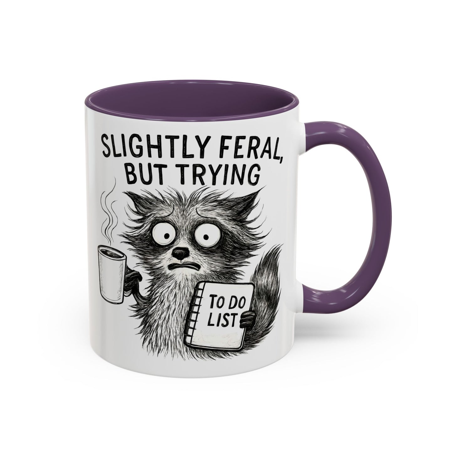 Slightly Feral Coffee Mug | Funny Cat Lover Gift | Unique Animal Mug | To-Do List Inspiration | Coffee Lover Present | Cute Kitchen Decor