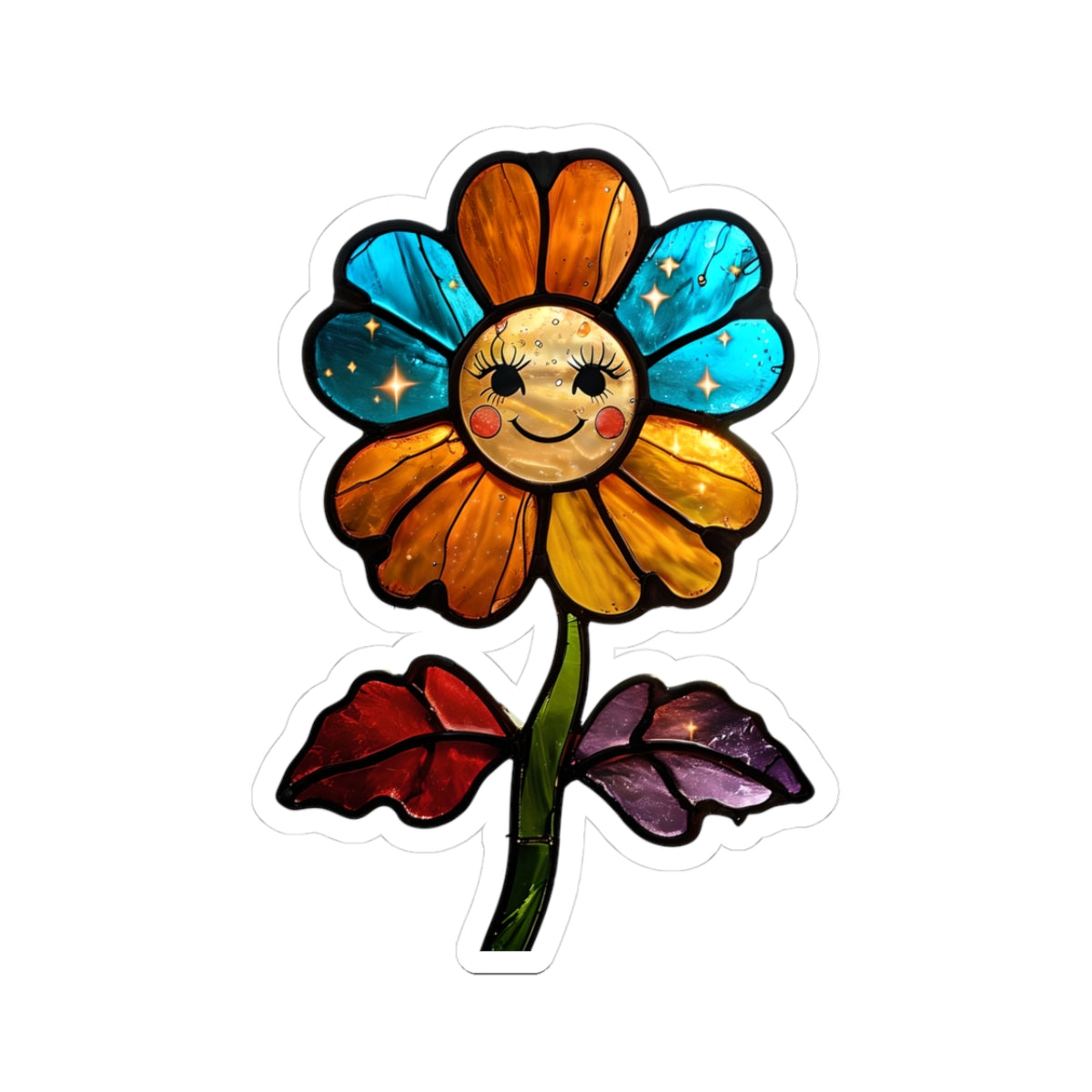 Cheerful Stained Glass Flower Kiss-Cut Sticker | Cute Floral Decals for Water Bottle, Laptops, Planners, Kids' Crafts, Gifts and Party Favors