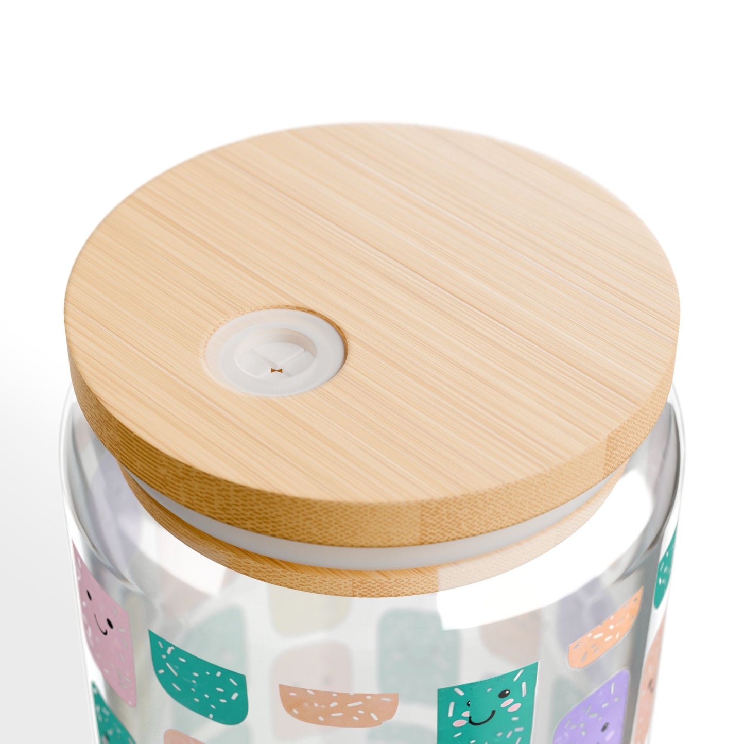 Smiley Face 16oz Glass Tumbler with Lid and Straw | Aesthetic Iced Coffee Cup | Kawaii Reusable Drinkware |Moms-On-The-Go