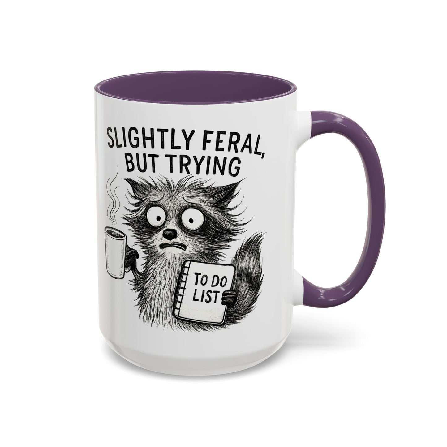 Slightly Feral Coffee Mug | Funny Cat Lover Gift | Unique Animal Mug | To-Do List Inspiration | Coffee Lover Present | Cute Kitchen Decor