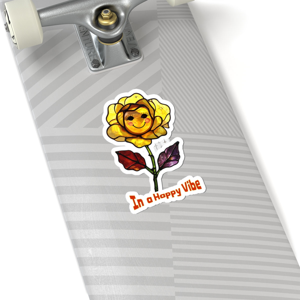 Happy Vibe Smiley Flower Sticker | Retro Stained Glass Look | Yellow Rose Vinyl Decals | Water Bottles, Laptops, Lockers, or Planners/Journals