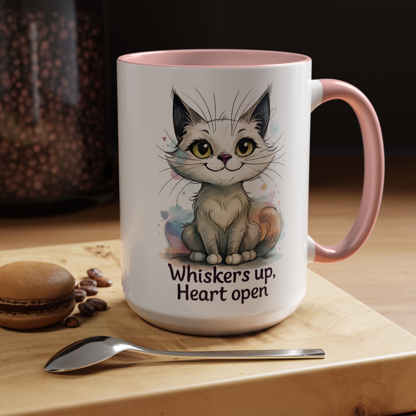 Cute Cat Coffee Mug | Whiskers Up Heart Open | Cat Lover Gift | Pet Lovers | Fun Drinking Mug | Unique Home Decor