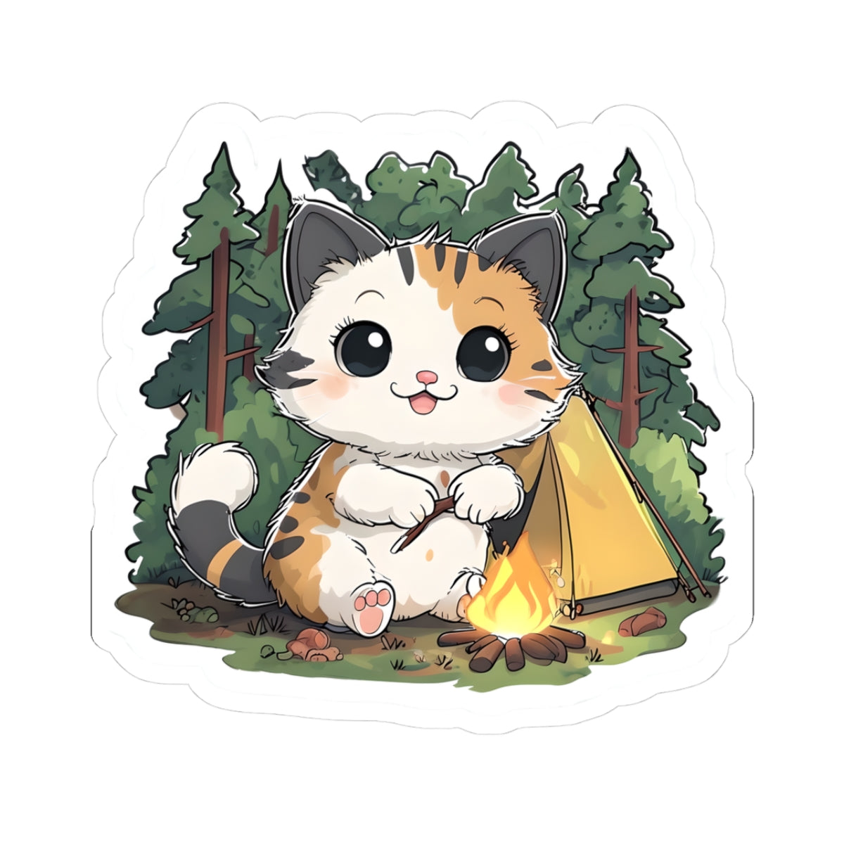 Cute Camping Cat Kiss-Cut Stickers | Nature Lover Stickers | Cat Enthusiast Decor | Homeschooling | Scrapbooking