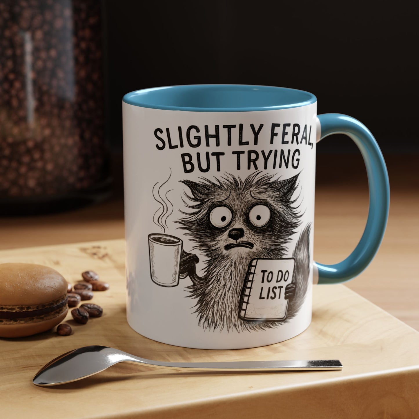 Slightly Feral Coffee Mug | Funny Cat Lover Gift | Unique Animal Mug | To-Do List Inspiration | Coffee Lover Present | Cute Kitchen Decor