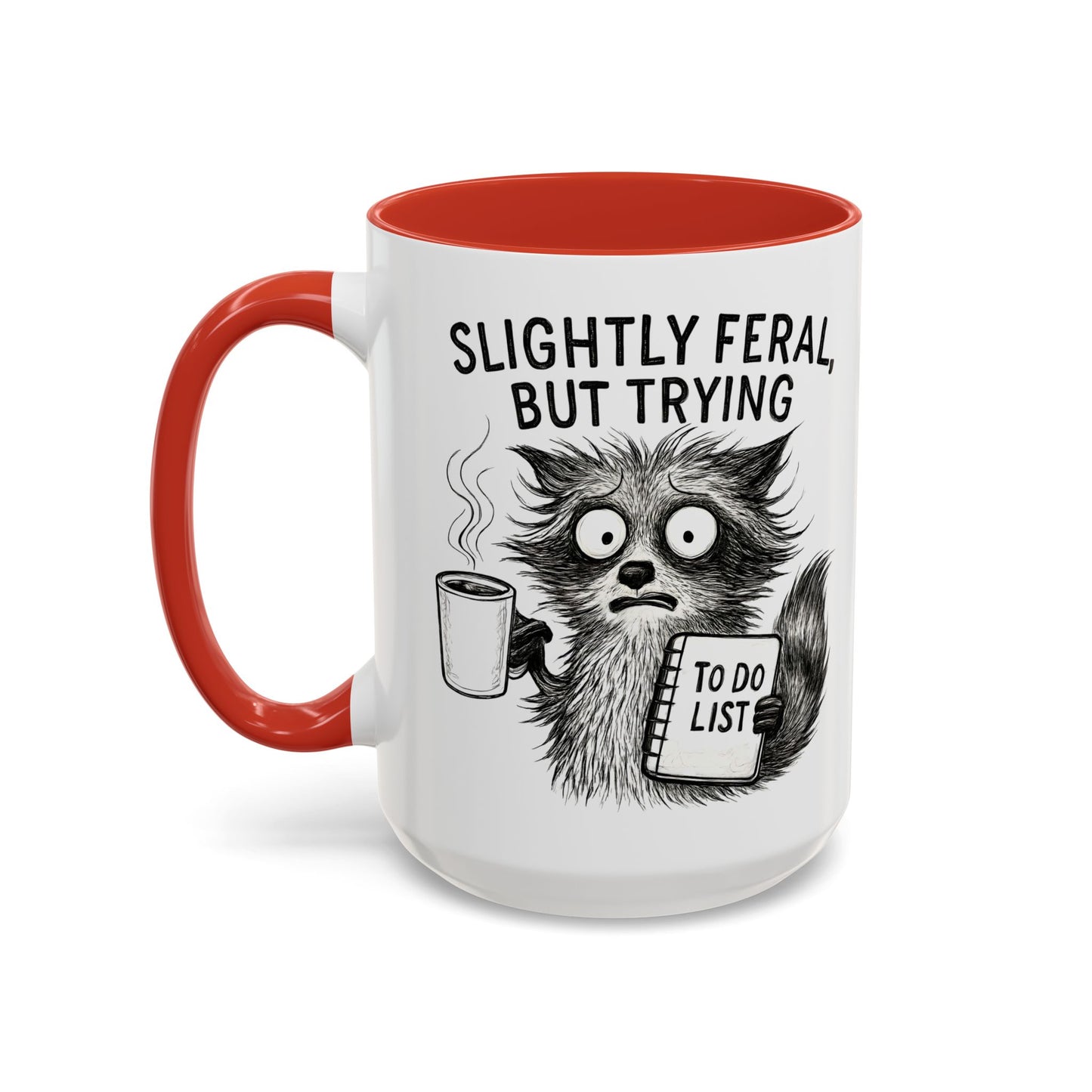 Slightly Feral Coffee Mug | Funny Cat Lover Gift | Unique Animal Mug | To-Do List Inspiration | Coffee Lover Present | Cute Kitchen Decor