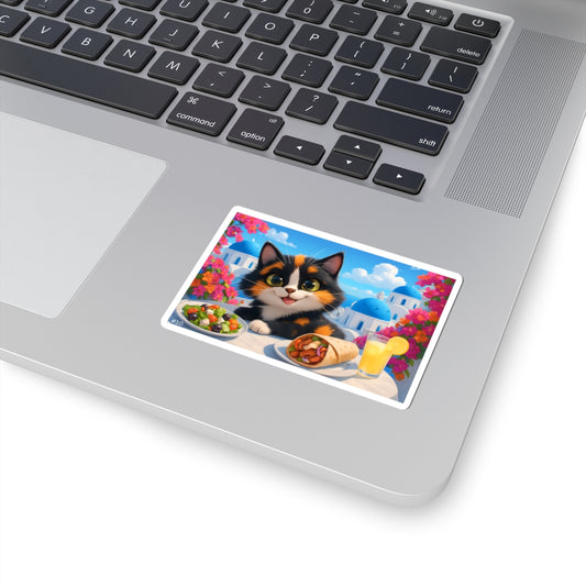 Gizmo's Santorini Greece Adventures Kiss-Cut Sticker #10 | Pet Lover Decor | Laptop Décor | Gift for Cat Lovers | Stationery | Scrapbooking | Homeschooling | World Travel