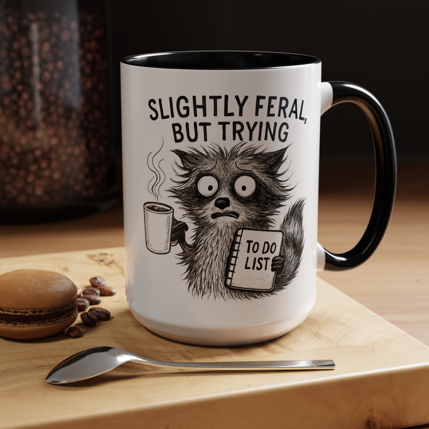 Slightly Feral Coffee Mug | Funny Cat Lover Gift | Unique Animal Mug | To-Do List Inspiration | Coffee Lover Present | Cute Kitchen Decor