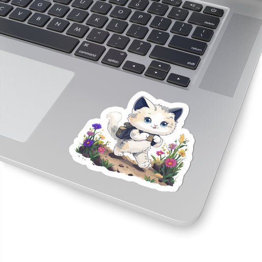 Cute Cat Hiking Kawaii Kiss-Cut Stickers | Gift for Cat Lovers | Potted Plants Decor | Laptop, Water Bottle, School Locker Stickers | Cute Animal Art | Scrapbooking | Homeschooling