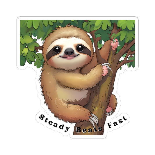 "Steady Beats Fast" Sloth  Kiss-Cut Sticker | Cute Motivational Animal Decal for Kids, Teachers & Homeschool Classrooms | Back-to-School Supplies