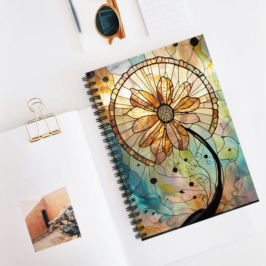 Stained Glass Sunflower Notebook | Artistic Flower Sketchbook for Brain Dump, Mental Wellness Journaling | Gifts |Back-to-School