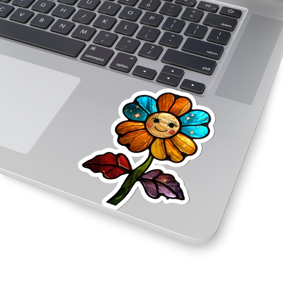 Cheerful Stained Glass Flower Kiss-Cut Sticker | Cute Floral Decals for Water Bottle, Laptops, Planners, Kids' Crafts, Gifts and Party Favors