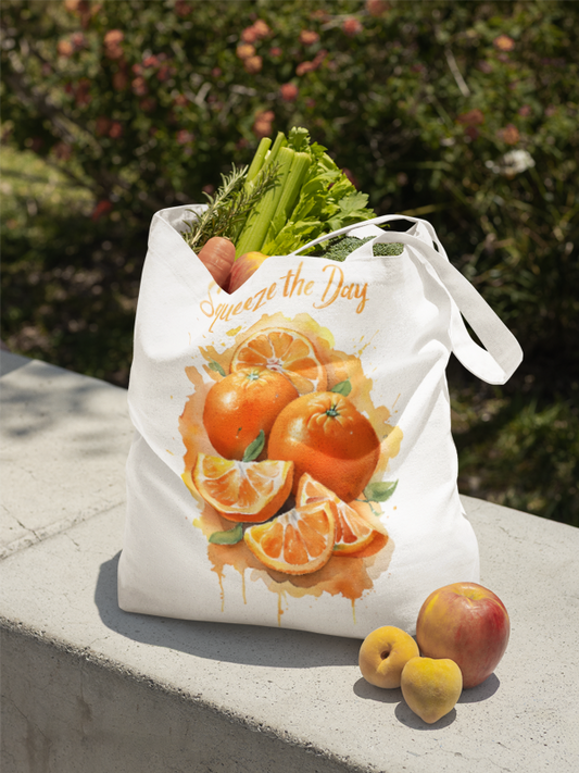 Orange Citrus - Squeeze the Day Tote Bag | Eco-Friendly Shopping Bag | Beach Bag | Gift for Fruit Lovers | Summer Accessory