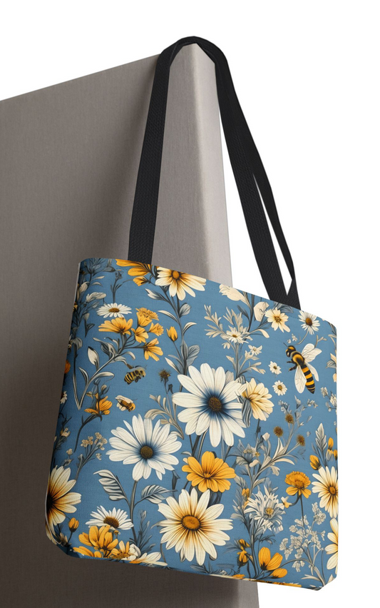 Floral Bee Tote Bag | Eco-Friendly Shopping Bag | Bee Lover Gift | Flower Print Satchel | Everyday Bag | Summer Accessory | Reusable Tote