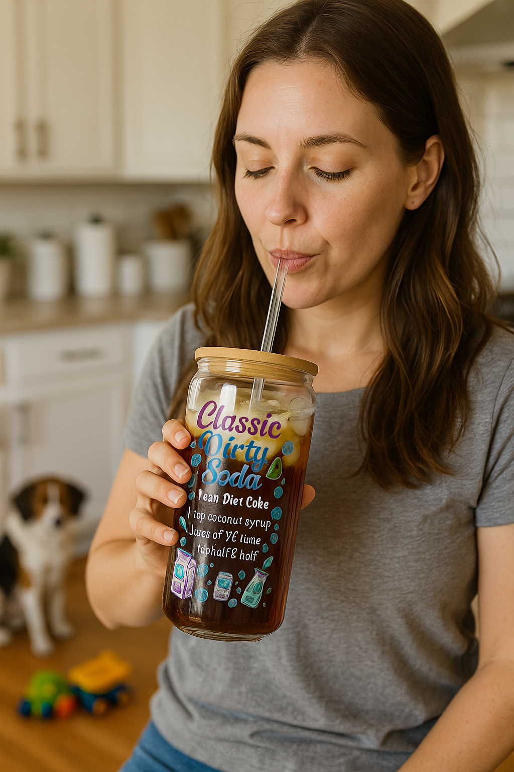 Classic Dirty Soda Glass Sipper Cup | 16oz Recipe Tumbler with Lid & Straw | Anniversary, Wedding & Housewarming Gift | Perfect for Busy Moms & Students