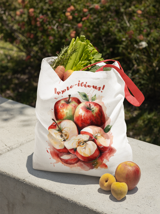 Apple-icious Tote Bag | Cute Grocery Tote | Summer Vibes Bag | Eco-Friendly Shopping Tote | Fun Gift for Fruit Lovers | Foodie Tote