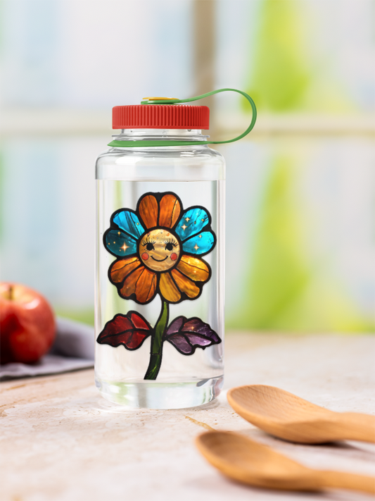 Cheerful Stained Glass Flower Kiss-Cut Sticker | Cute Floral Decals for Water Bottle, Laptops, Planners, Kids' Crafts, Gifts and Party Favors