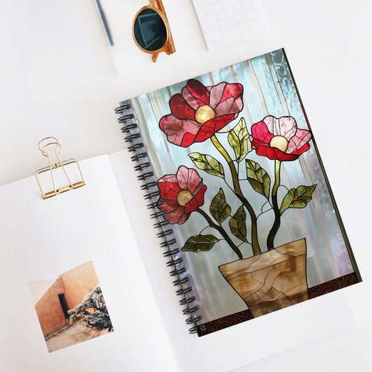 Stained Glass Flowers Spiral Notebook | Perfect for Journaling | Nature Lover | Gifts | Botanical Lovers | Adhd/Stress Relief