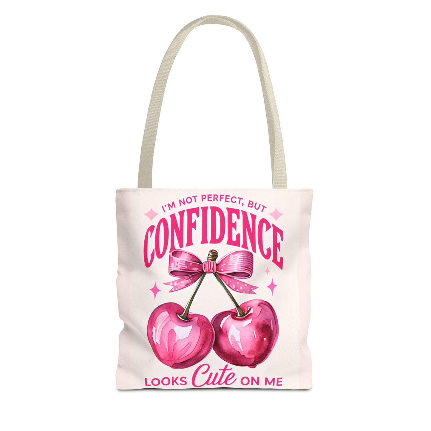 “Confidence Looks Cute on Me" Tote Bag | Positive Affirmation Cherry Design | Coquettish Pink Cherries Tote