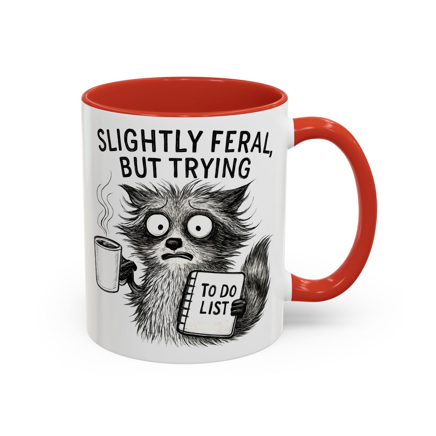 Slightly Feral Coffee Mug | Funny Cat Lover Gift | Unique Animal Mug | To-Do List Inspiration | Coffee Lover Present | Cute Kitchen Decor