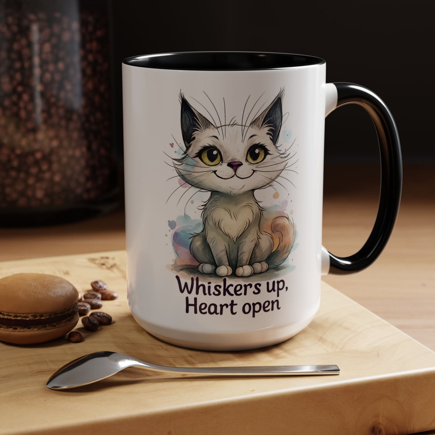 Cute Cat Coffee Mug | Whiskers Up Heart Open | Cat Lover Gift | Pet Lovers | Fun Drinking Mug | Unique Home Decor