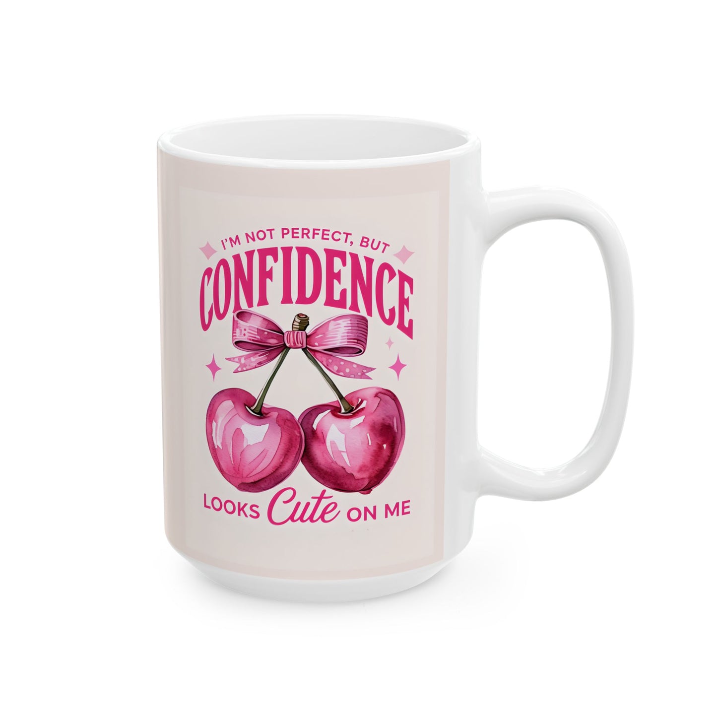 “Confidence Looks Cute on Me" Coffee Mug | Positive Affirmation Cherry Mug |  Coffee Lovers | Motivational Decor | Self-Care Reminer | Cherry Mug | Bridal Gift