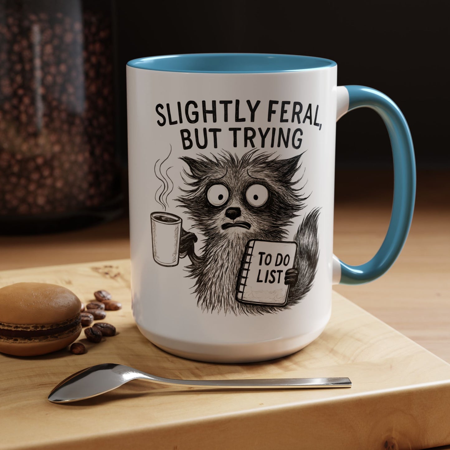 Slightly Feral Coffee Mug | Funny Cat Lover Gift | Unique Animal Mug | To-Do List Inspiration | Coffee Lover Present | Cute Kitchen Decor