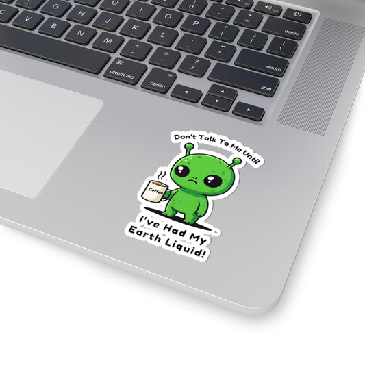 Cute Alien Kiss-Cut Stickers | Coffee Lover Gift | Fun Laptop, Water Bottle, Locker Sticker | Alien Enthusiast Decor | Playful Home & Office Decor