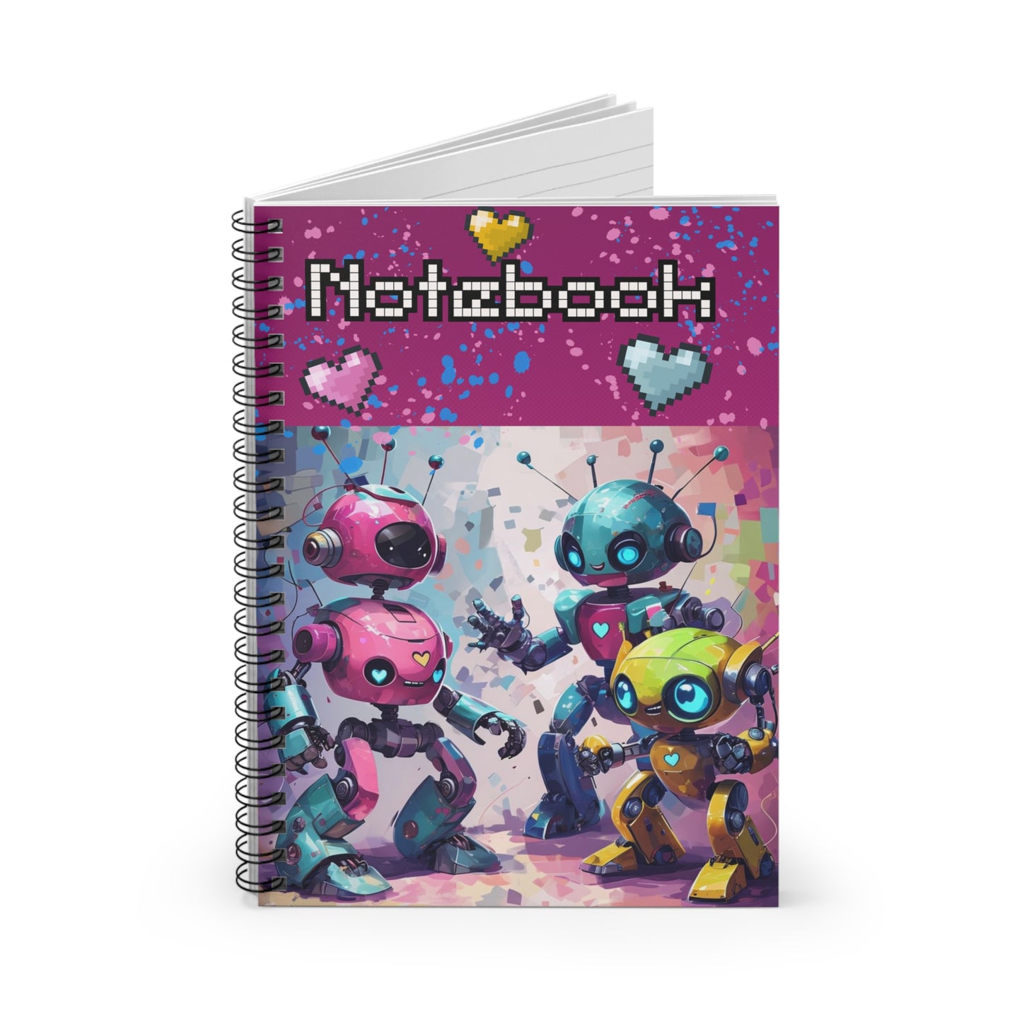 Cutest Retro Robot Notebook for Back to School | Fun Pixel Art Journal for Kids & Teens | Geeky Desk Accessory | Gamers | Teens
