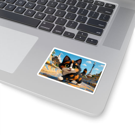 Gizmo's Barcelona, Spain Adventures Kiss-Cut Sticker #14 | Pet Lover Decor | Laptop Décor | Gift for Cat Lovers | Stationery | Scrapbooking | Homeschooling | World Travel