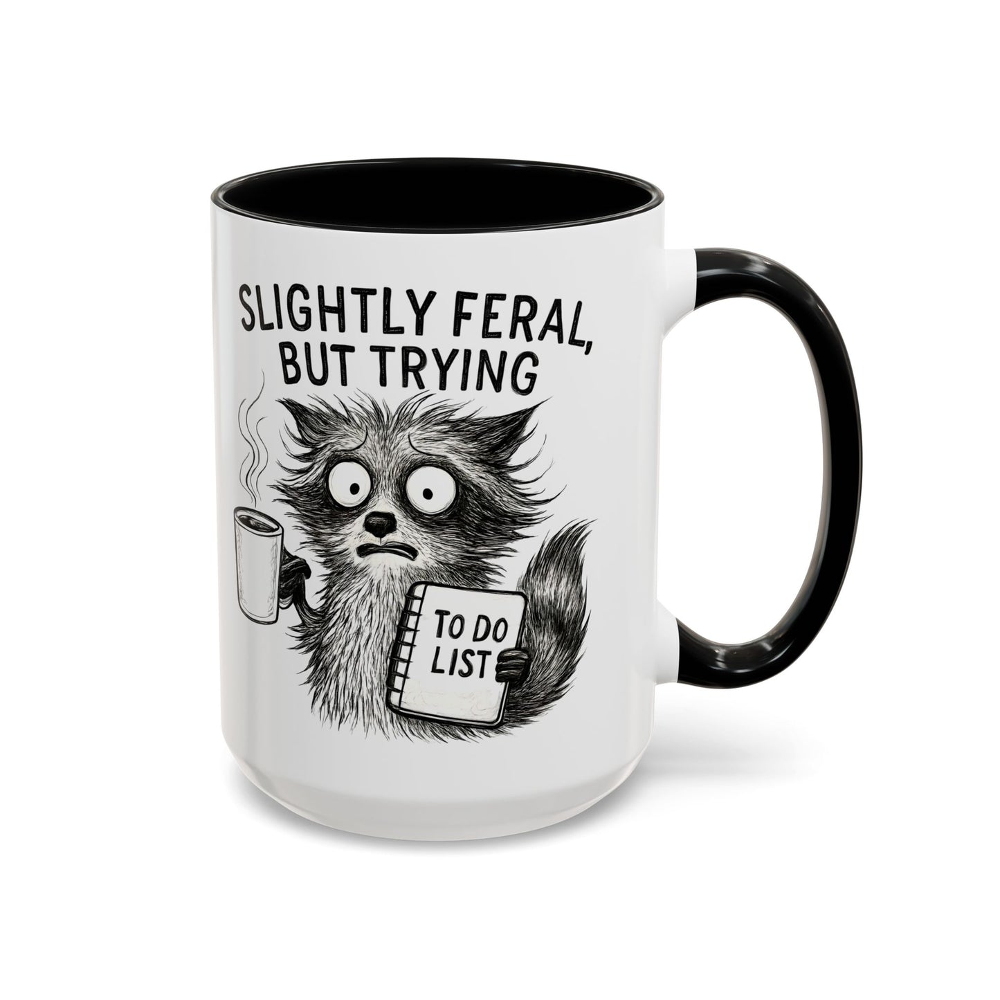 Slightly Feral Coffee Mug | Funny Cat Lover Gift | Unique Animal Mug | To-Do List Inspiration | Coffee Lover Present | Cute Kitchen Decor