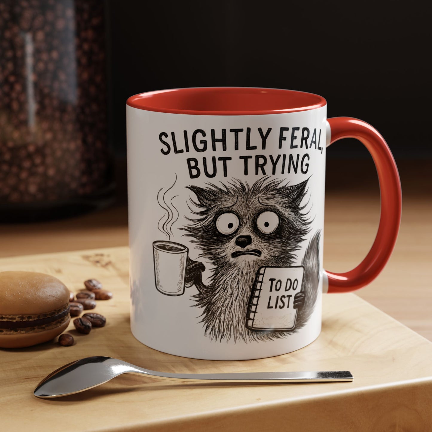 Slightly Feral Coffee Mug | Funny Cat Lover Gift | Unique Animal Mug | To-Do List Inspiration | Coffee Lover Present | Cute Kitchen Decor