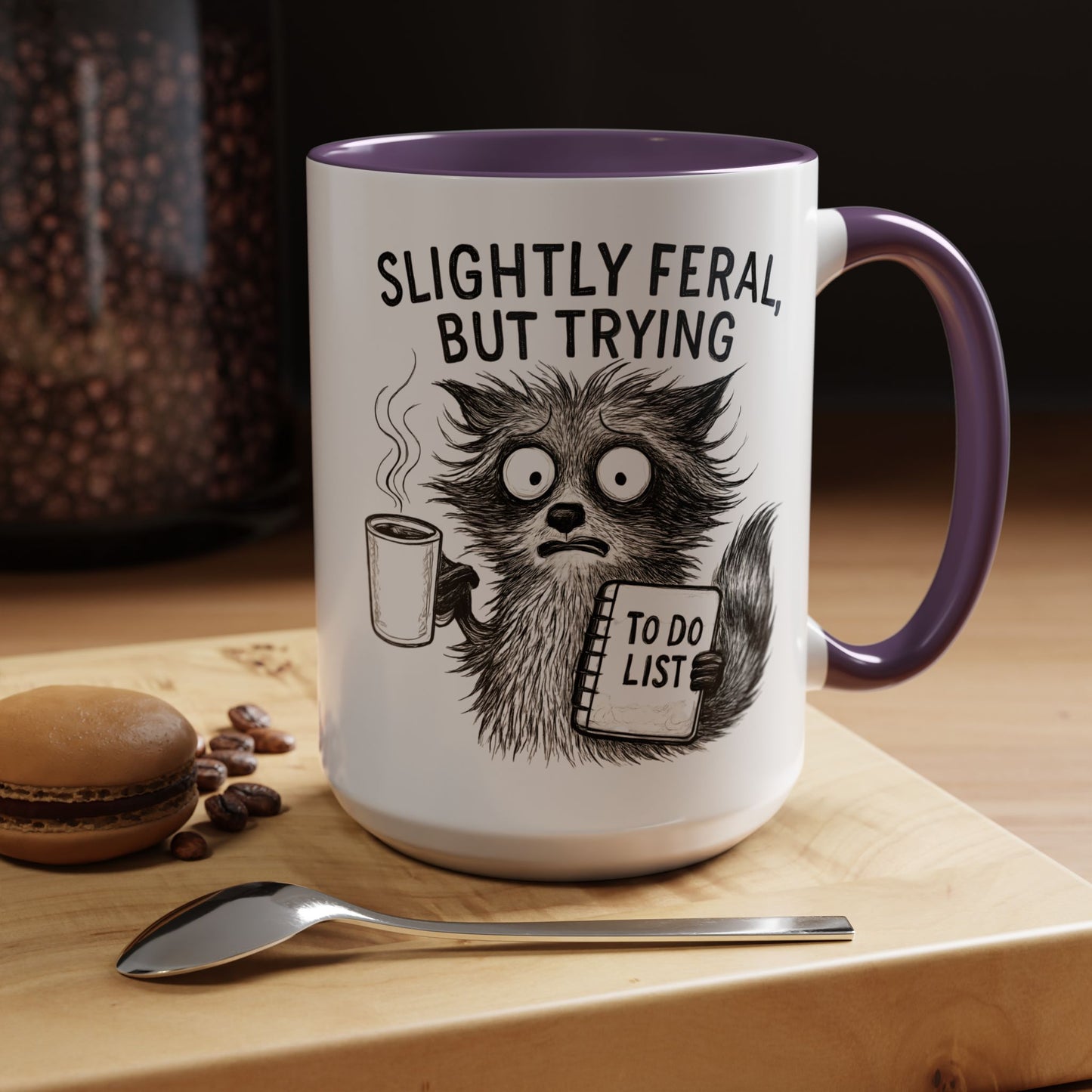 Slightly Feral Coffee Mug | Funny Cat Lover Gift | Unique Animal Mug | To-Do List Inspiration | Coffee Lover Present | Cute Kitchen Decor